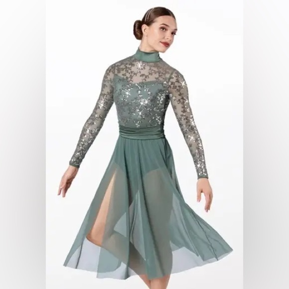 Weissman Showtime Begin Again Dance Costume Dress Green Sequined Small Adult - Picture 1 of 15